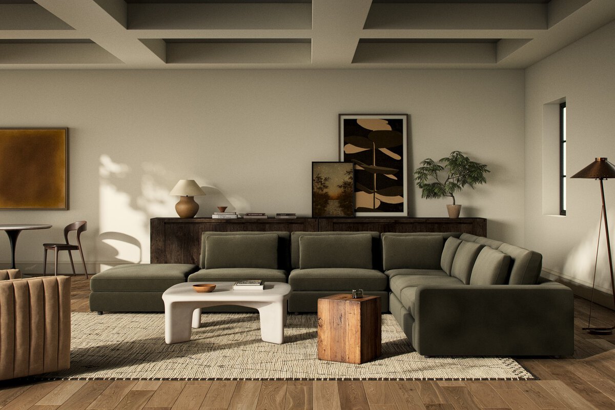 Bloor 5-Piece Sectional - Surrey Olive - Raf Sofa W/ Ottoman - 102783-030_3