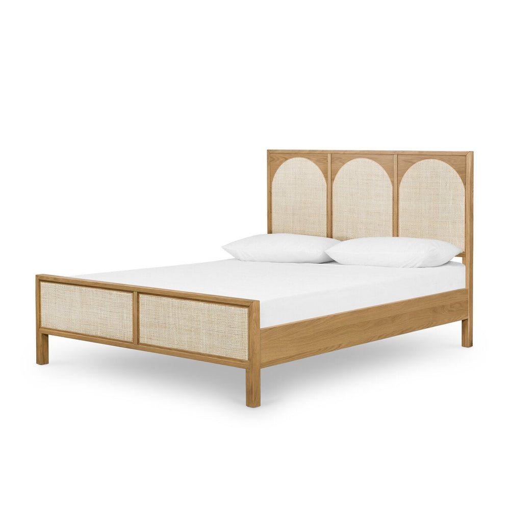 Allegra Bed natural oak frame - solid wood bedroom furniture with cane details