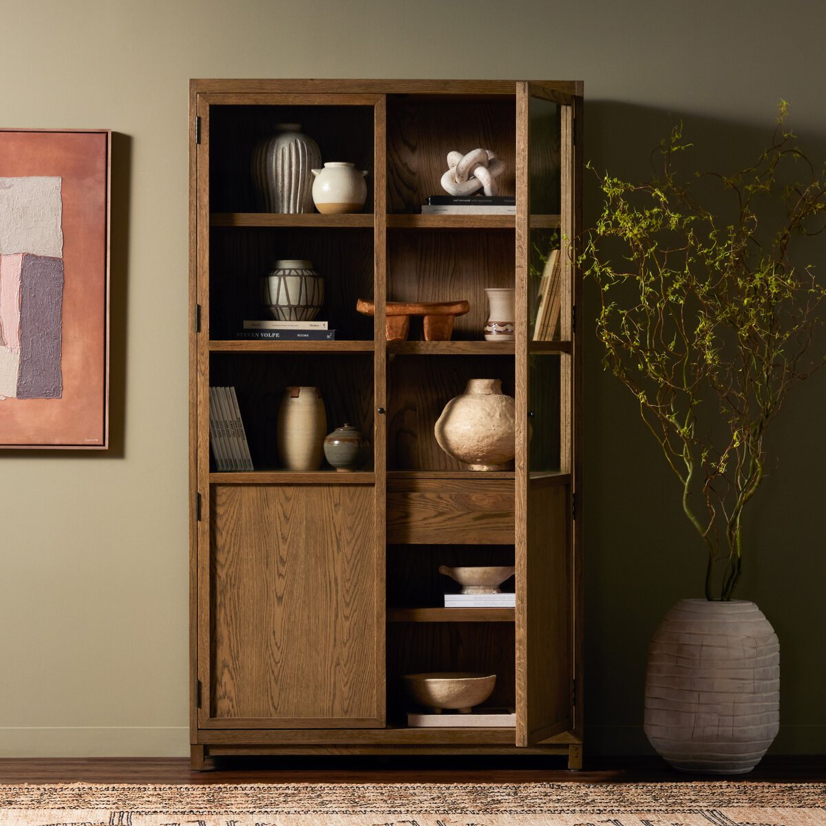 Millie Panel and Glass Door Cabinet - Drifted Oak Solid - 235949-002_4