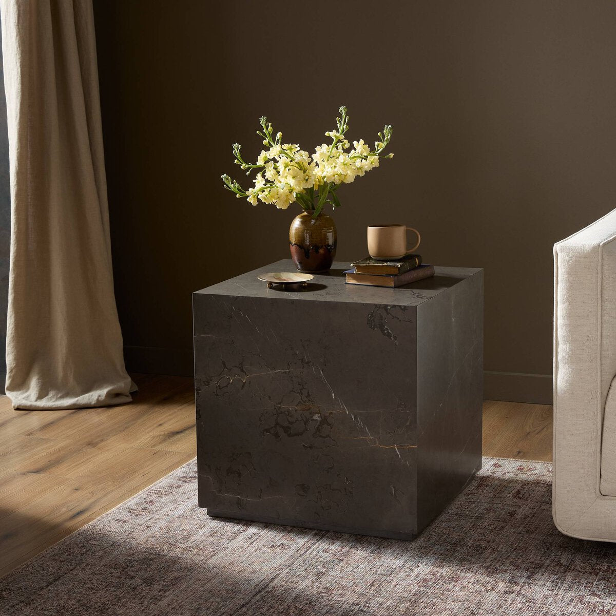 Modern Marble Plinth End Table - Grey Italian Marble - 236045-004_4