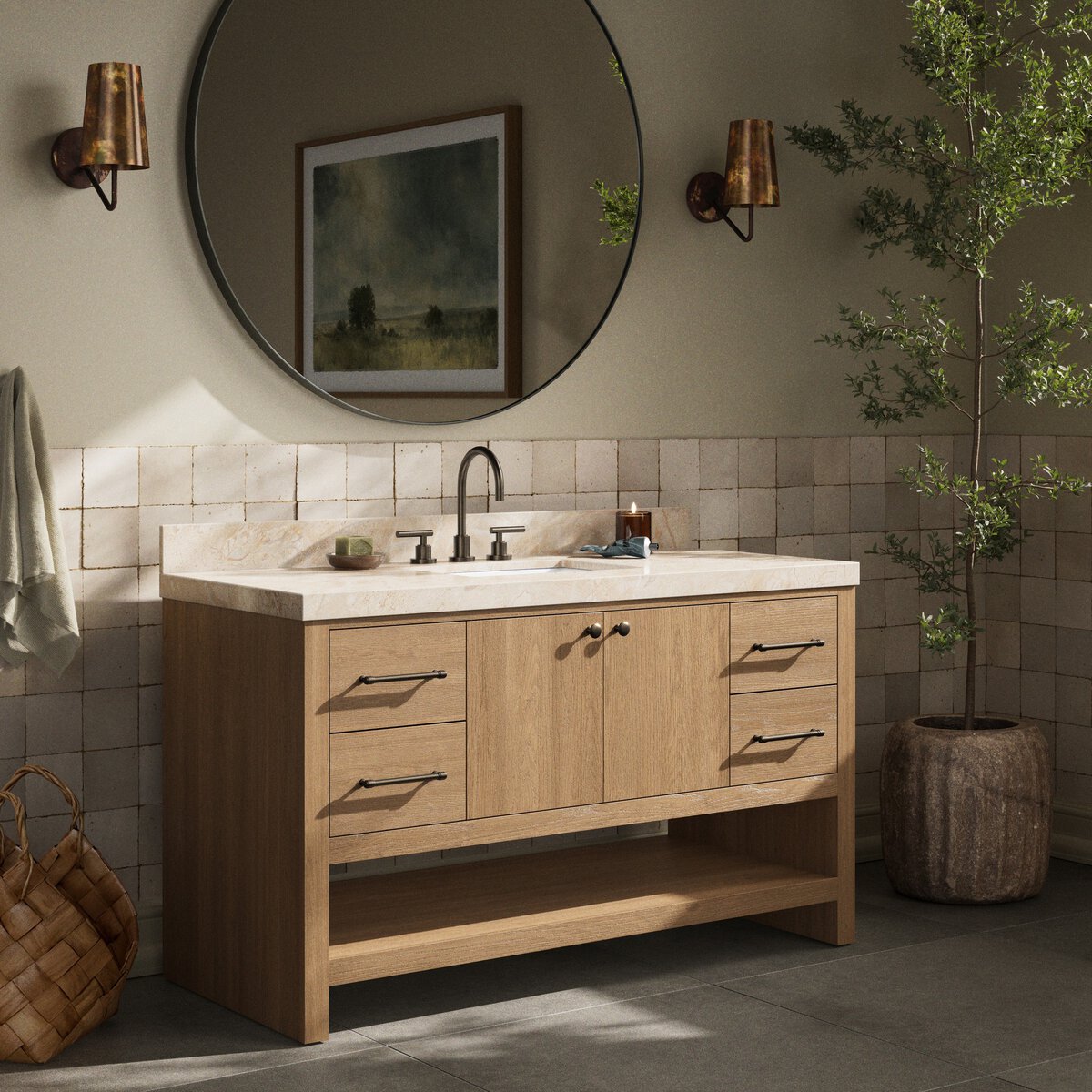 Anthem Single Wide Vanity - Satin Light Wash Oak Veneer - 240194-004_4