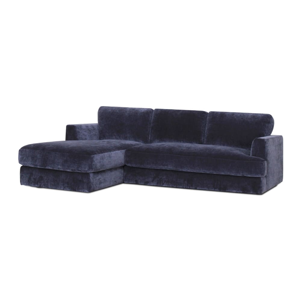 Houston indigo velvet sectional sofa with left-facing chaise
