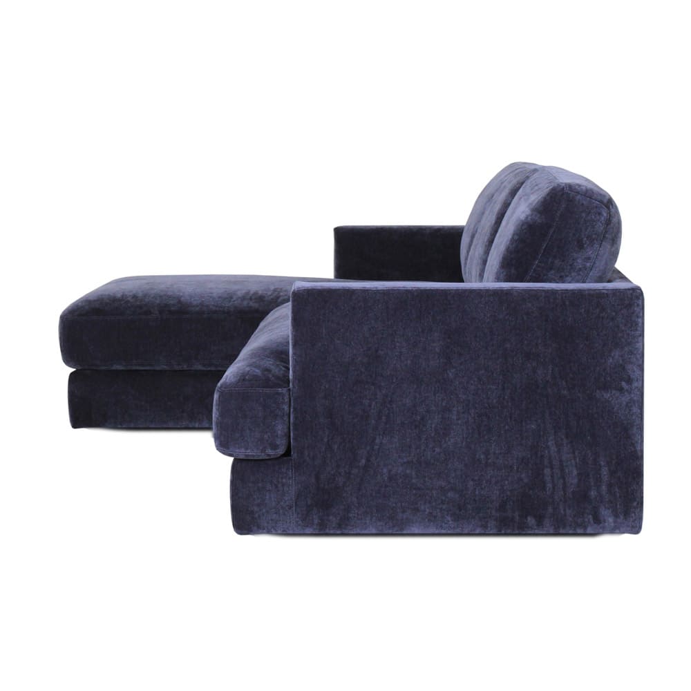 Compact Houston sectional sofa in deep indigo velvet