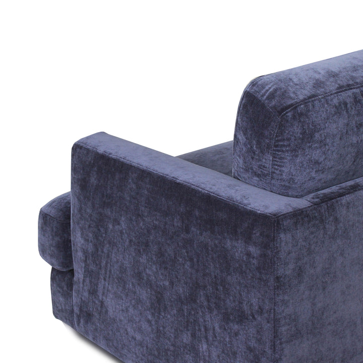 Front view of Houston indigo velvet sectional and chaise
