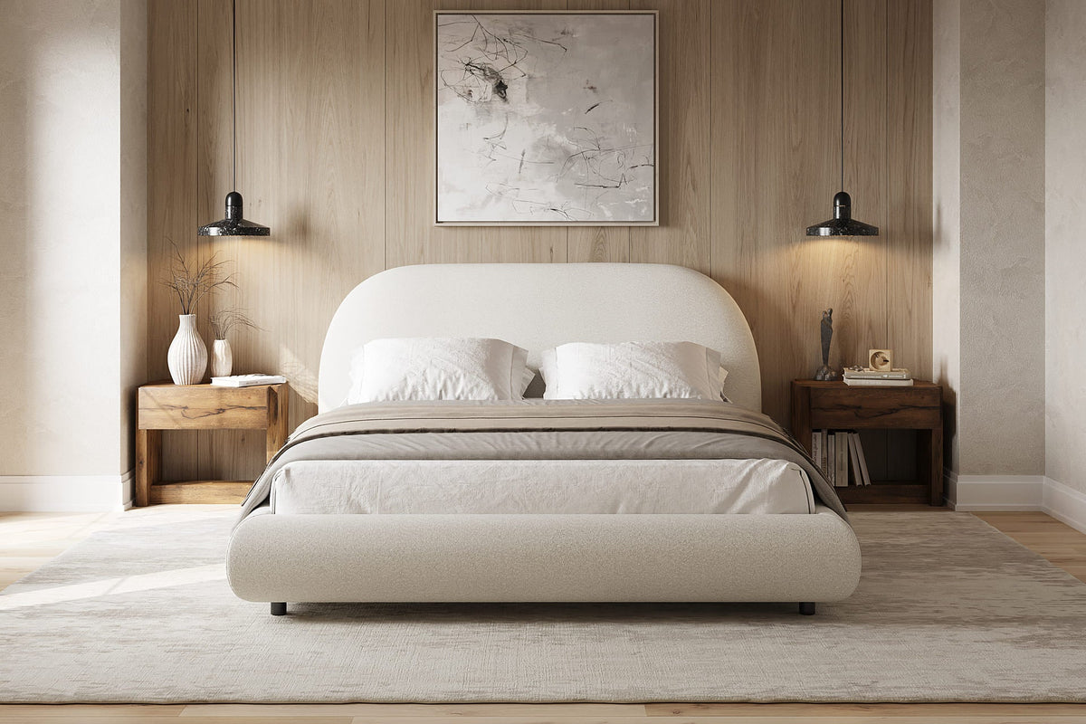 Side view of Solana Bed showing low profile platform and rounded edges