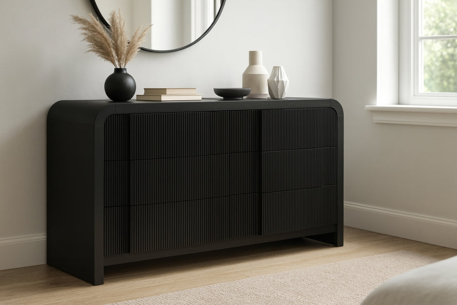 Fluted Solid Wood And Oak Veneer Dresser - Black - M314-D-BLACK_2