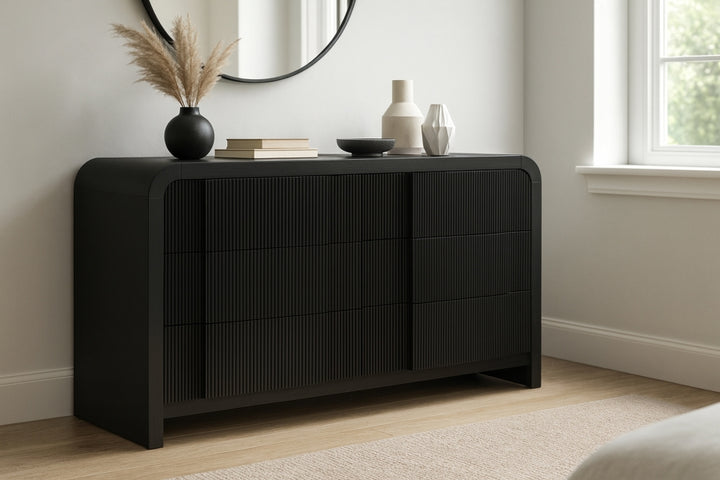 Fluted Solid Wood And Oak Veneer Dresser - Black - M314-D-BLACK_2