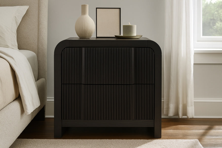 Fluted Solid Wood And Oak Veneer Nightstand - Black - 314-NS-BLACK_2