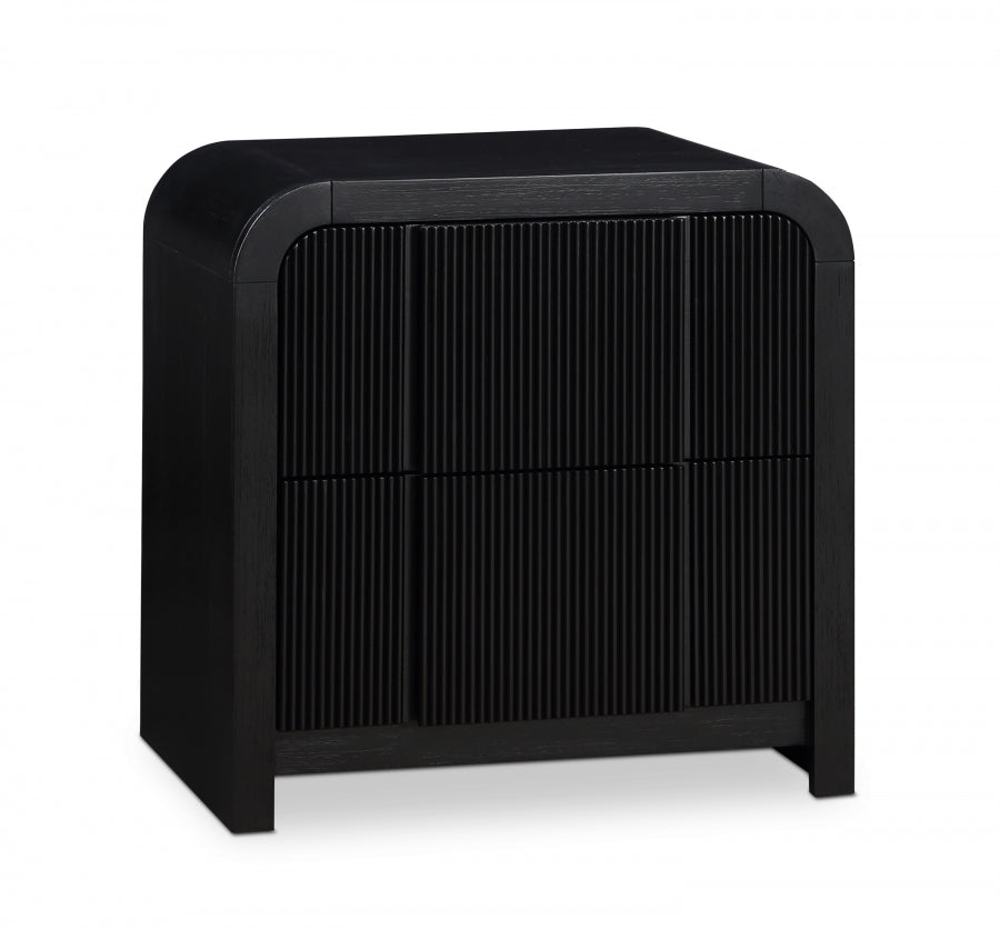 Fluted Solid Wood And Oak Veneer Nightstand - Black - 314-NS-BLACK_1