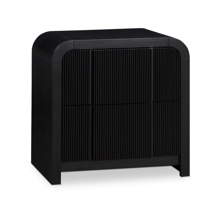 Fluted Solid Wood And Oak Veneer Nightstand - Black - 314-NS-BLACK_1