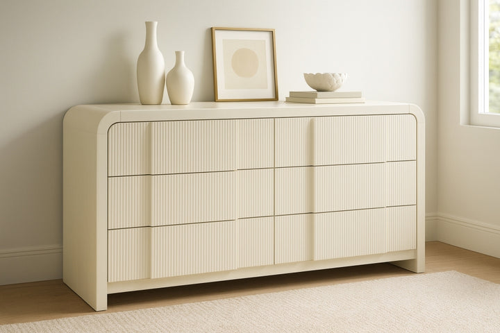 Fluted Solid Wood And Oak Veneer Dresser - Cream - M314-D-CREAM_2
