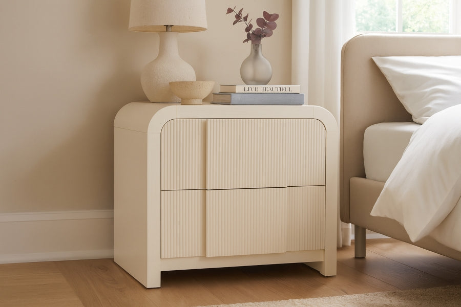 Fluted Solid Wood And Oak Veneer Nightstand - Cream - 314-NS-CREAM_2
