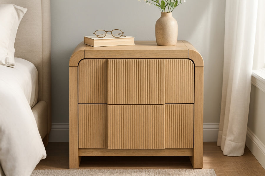 Fluted Solid Wood And Oak Veneer Nightstand - Natural - 314-NS-NATURAL_2
