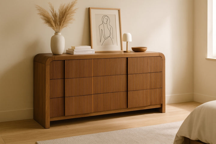 Fluted Solid Wood And Oak Veneer Dresser - Brown - M314-D-BROWN_2