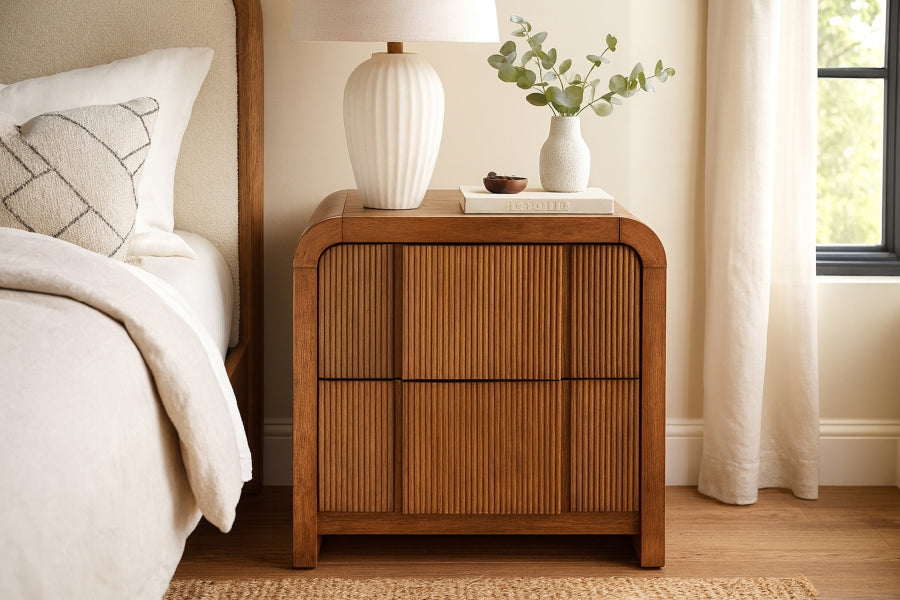 Fluted Solid Wood And Oak Veneer Nightstand - Brown - 314-NS-BROWN_2