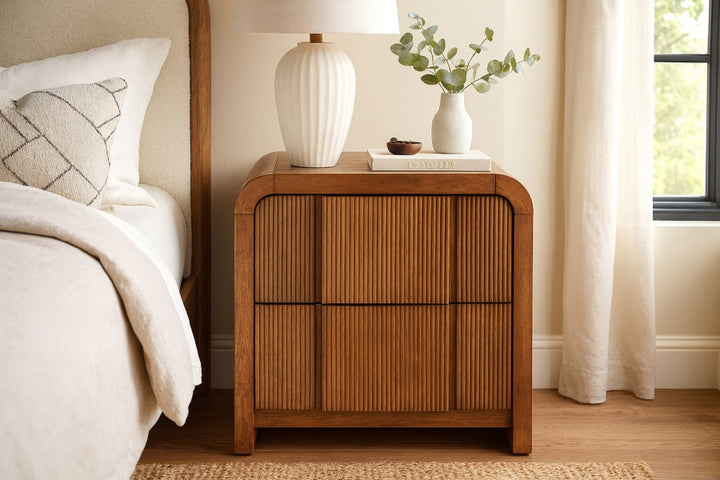 Fluted Solid Wood And Oak Veneer Nightstand - Brown - 314-NS-BROWN_2