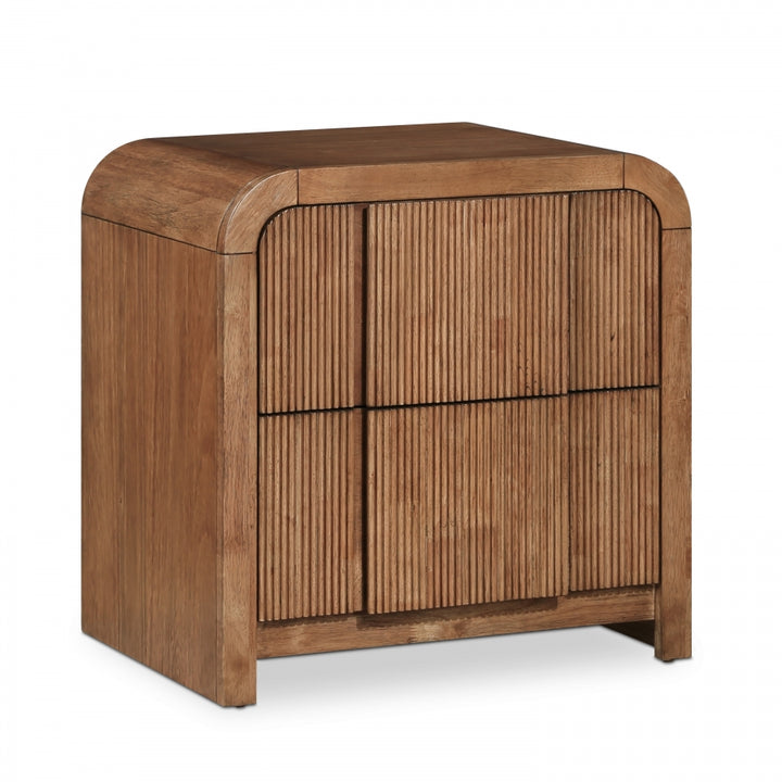 Fluted Solid Wood And Oak Veneer Nightstand - Brown - 314-NS-BROWN_1