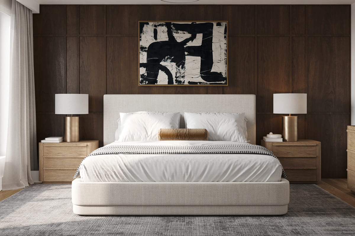 Serene Bed – Minimalist Linen Upholstered