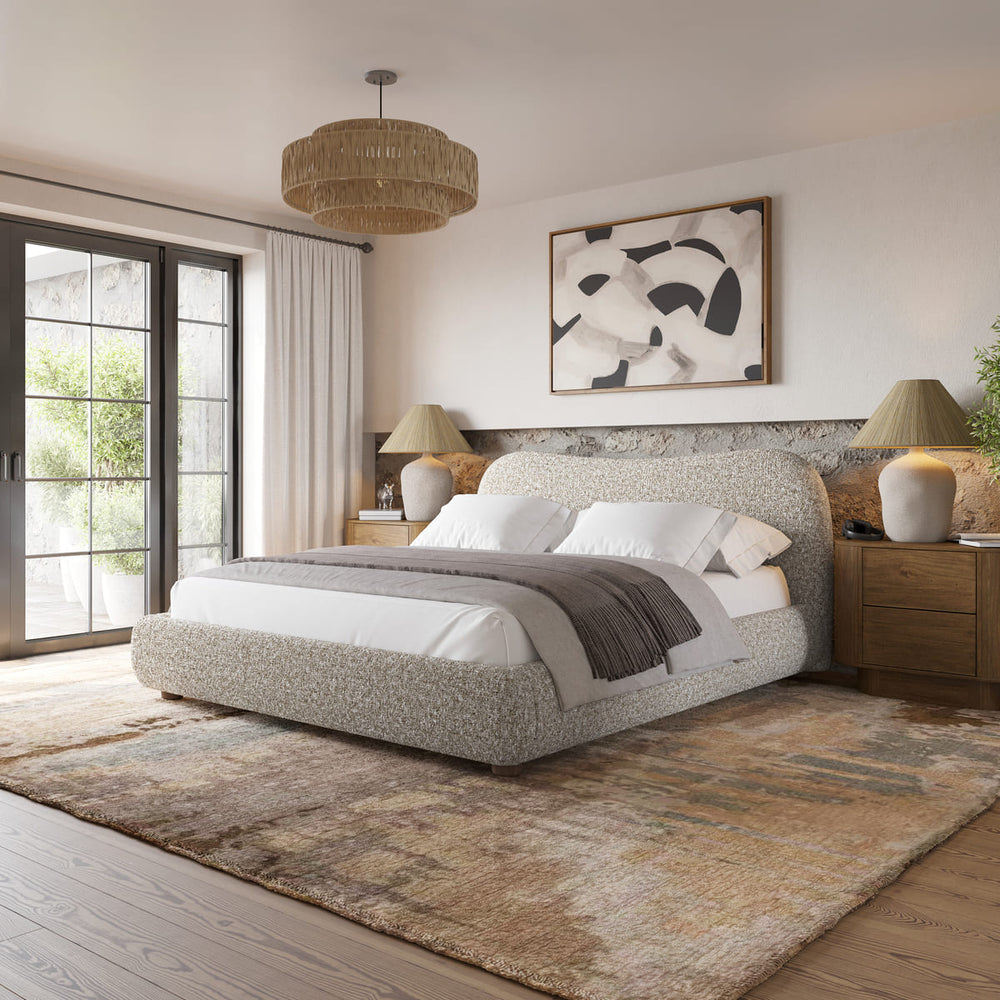 Oliver Bed with curved headboard in Robin Fabric - king size bedroom furniture