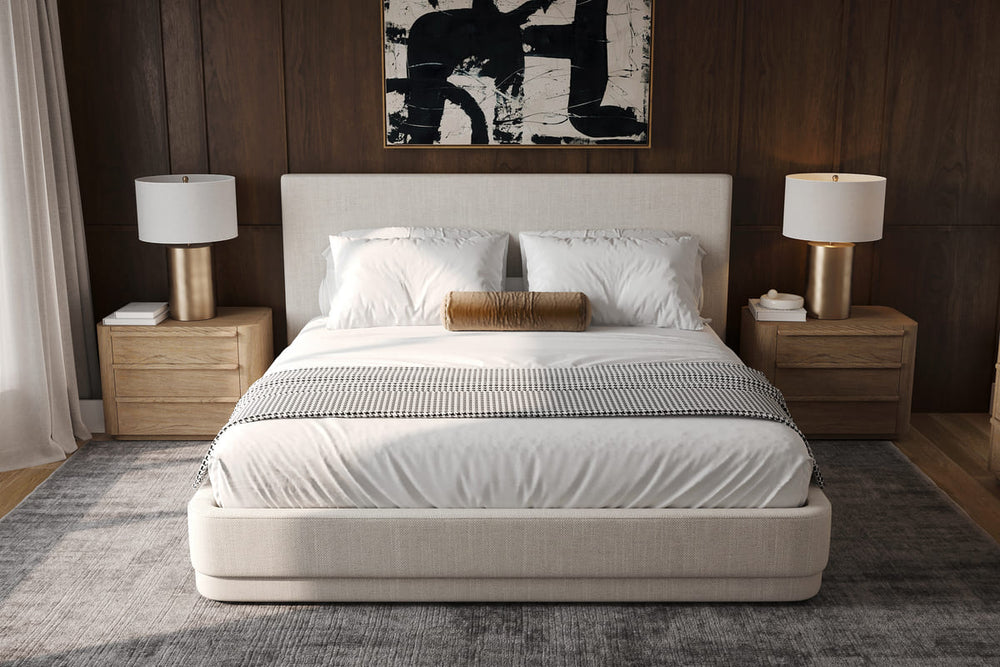 Serene Bed – Minimalist Linen Upholstered