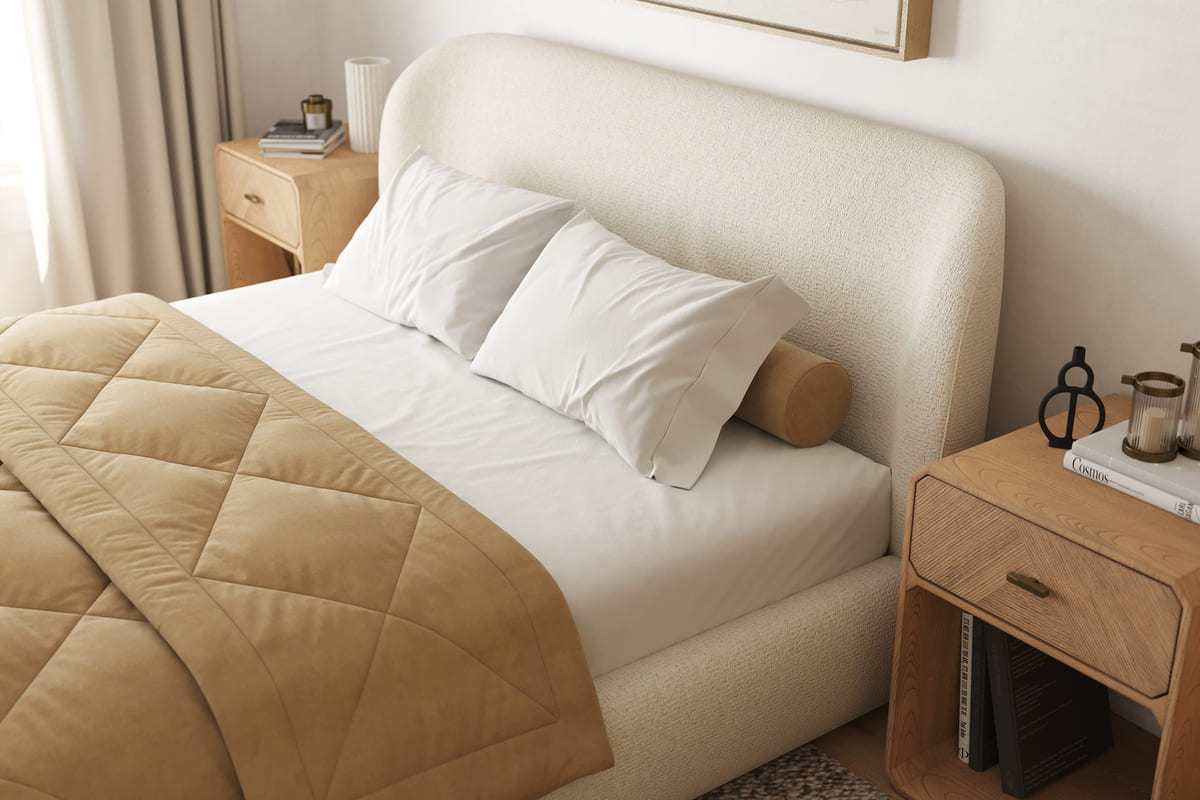 Off-white fabric upholstery - Lula Storage Bed soft durable finish