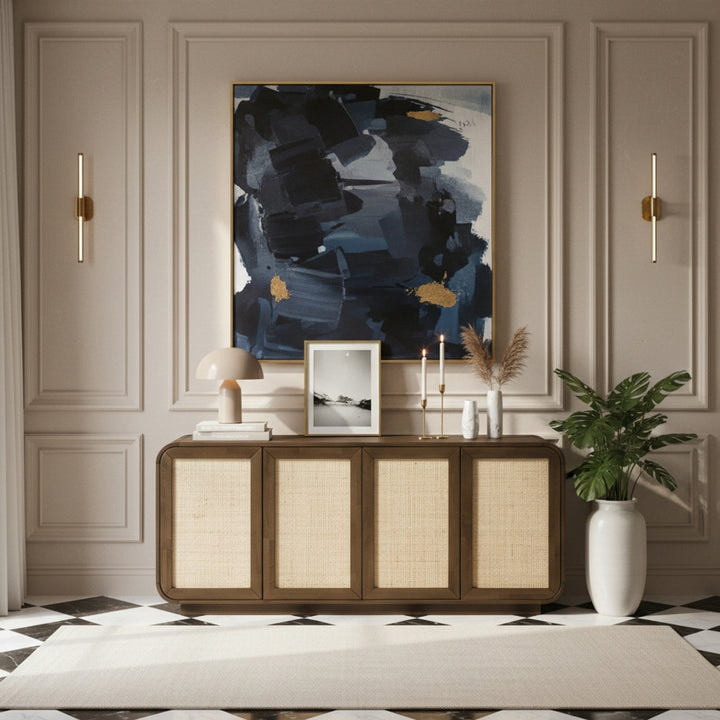 Windsor Solid Wood And Natural Cane Sideboard / Buffet - Brown - M77075-BROWN_2