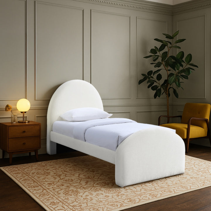 Andaz Chenille Fabric Upholstered Twin Bed - Cream - Andaz-Twin-CREAM_2