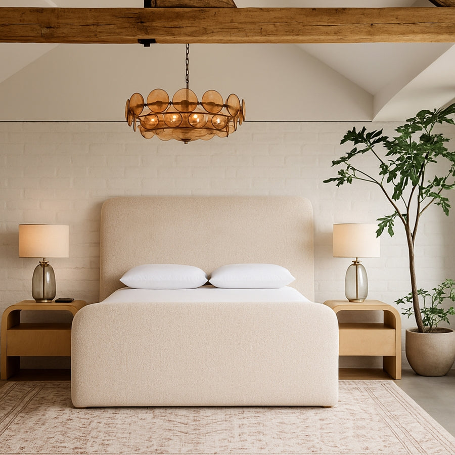Fira Linen Textured Fabric Upholstered Bed - Beige - B1221-Bed-BEIGE_2