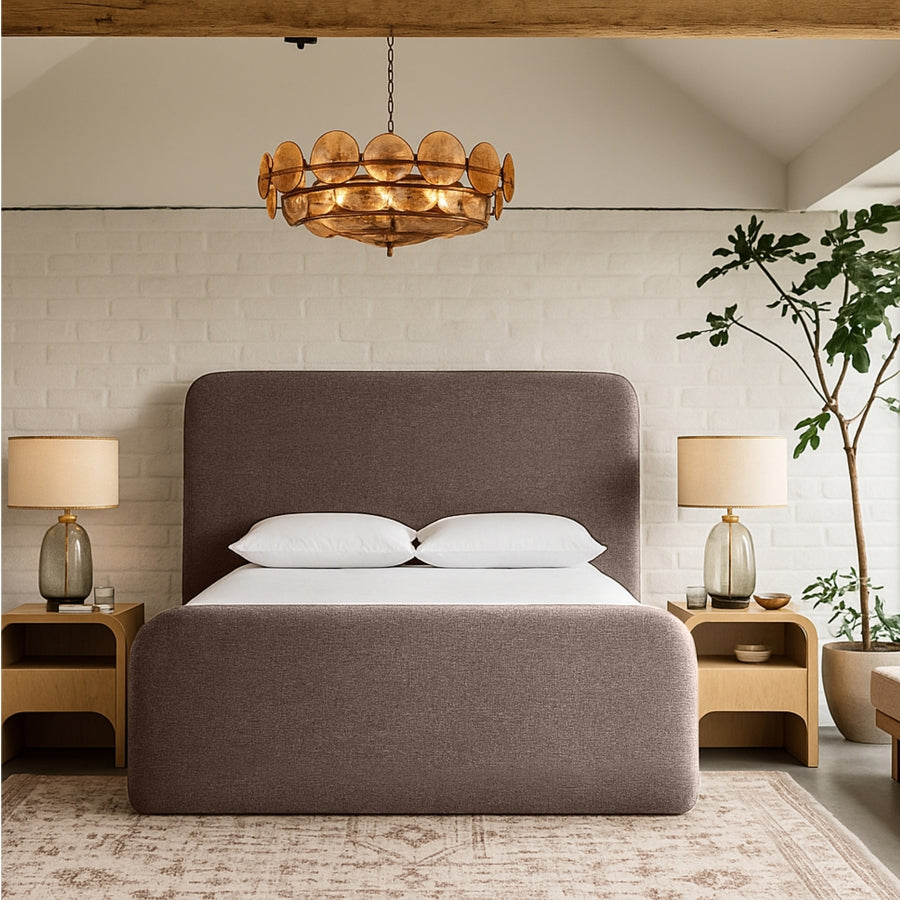 Fira Linen Textured Fabric Upholstered Bed - Brown - B1221-Bed-BROWN_2