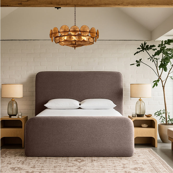 Fira Linen Textured Fabric Upholstered Bed - Brown - B1221-Bed-BROWN_2