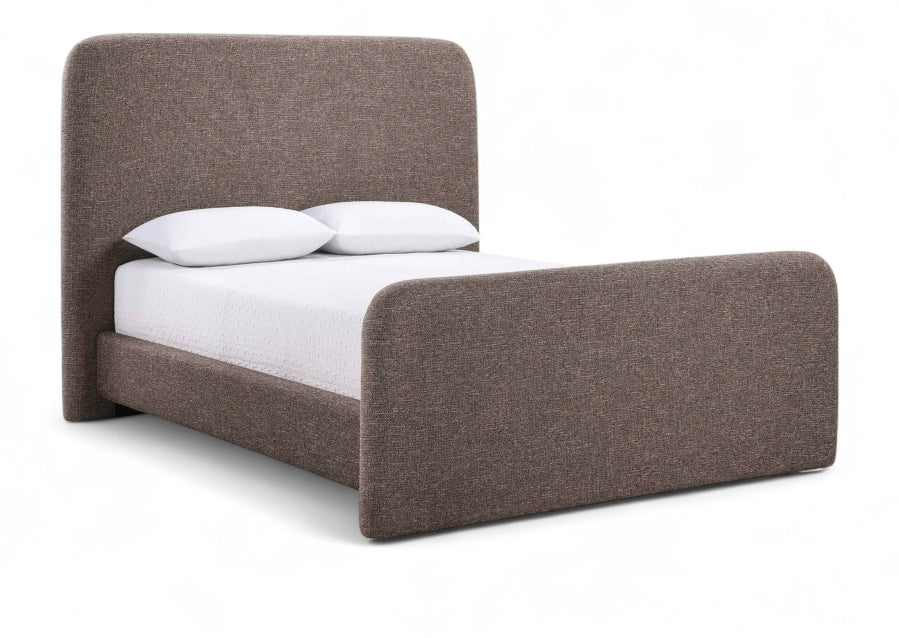 Fira Linen Textured Fabric Upholstered Bed - Brown - B1221-Bed-BROWN_1