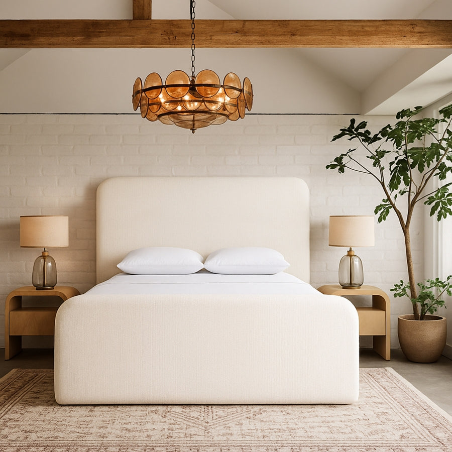 Fira Linen Textured Fabric Upholstered Bed - Cream - B1221-Bed-CREAM_2