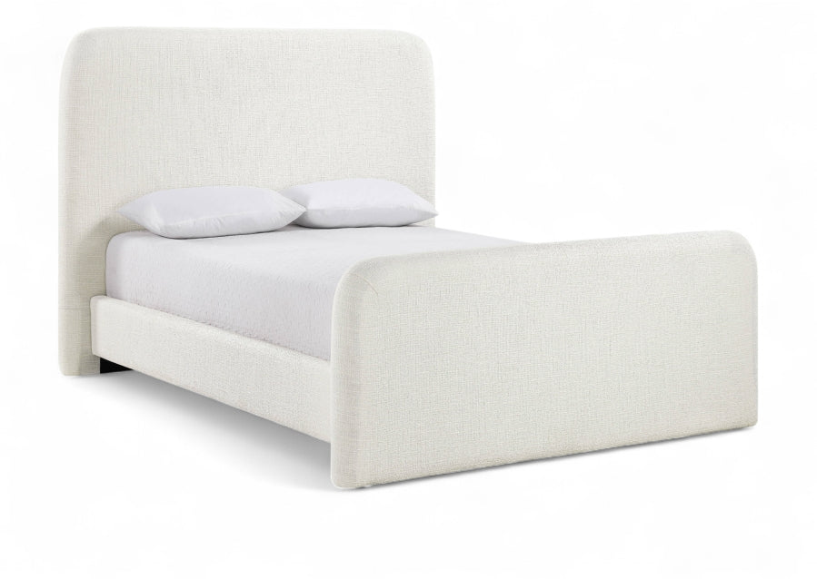 Fira Linen Textured Fabric Upholstered Bed - Cream - B1221-Bed-CREAM_1