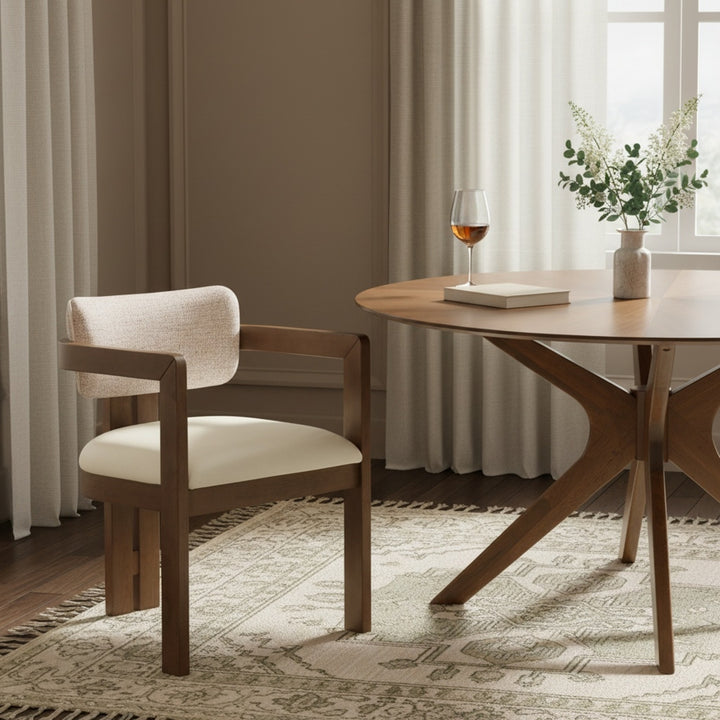 Ravina Vegan Leather and Linen Textured Fabric Upholstered Dining Chair - Beige - 88079-C-BEIGE_3
