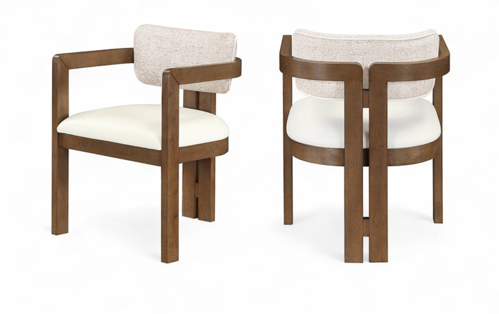 Ravina Vegan Leather and Linen Textured Fabric Upholstered Dining Chair - Beige - 88079-C-BEIGE_1