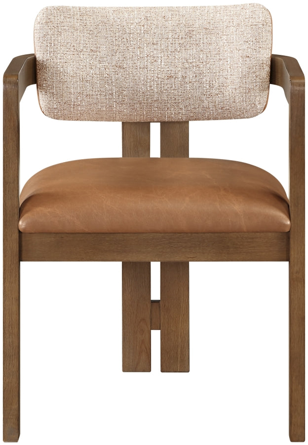 Ravina Vegan Leather and Linen Textured Fabric Upholstered Dining Chair - Cognac - 88079-C-COGNAC_4