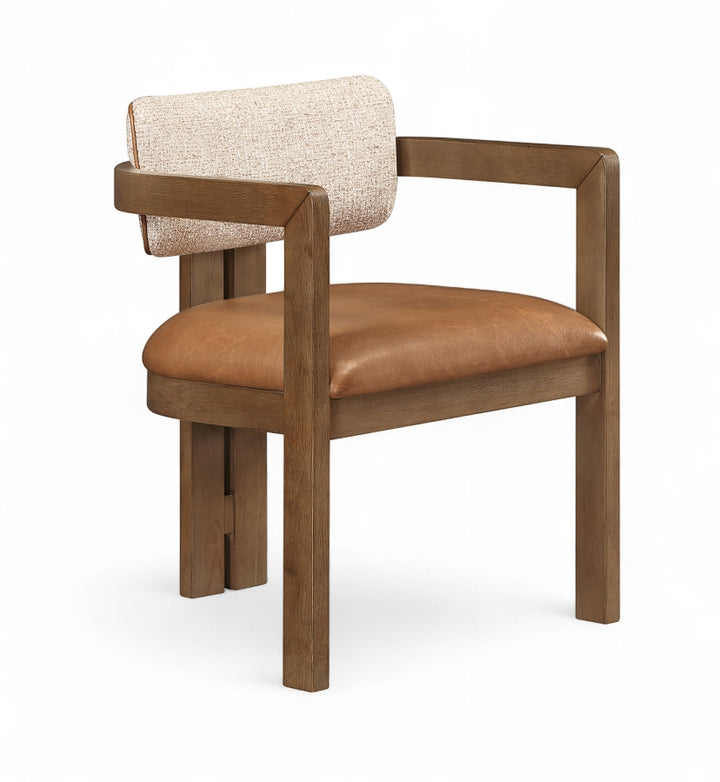 Ravina Vegan Leather and Linen Textured Fabric Upholstered Dining Chair - Cognac - 88079-C-COGNAC_2