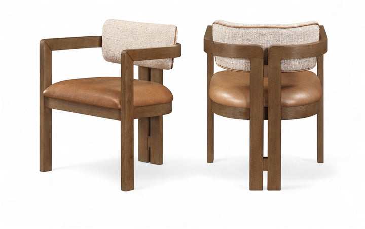 Ravina Vegan Leather and Linen Textured Fabric Upholstered Dining Chair - Cognac - 88079-C-COGNAC_1