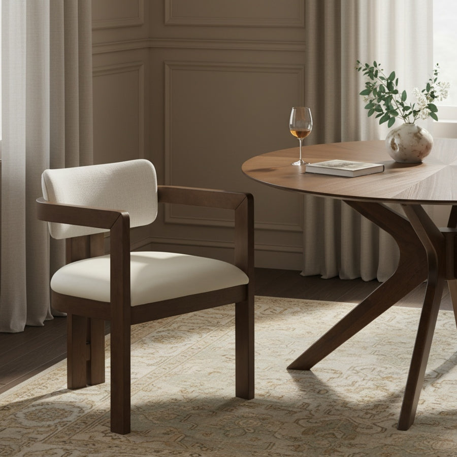 Ravina Vegan Leather and Linen Textured Fabric Upholstered Dining Chair - Cream - 88079-C-CREAM_3