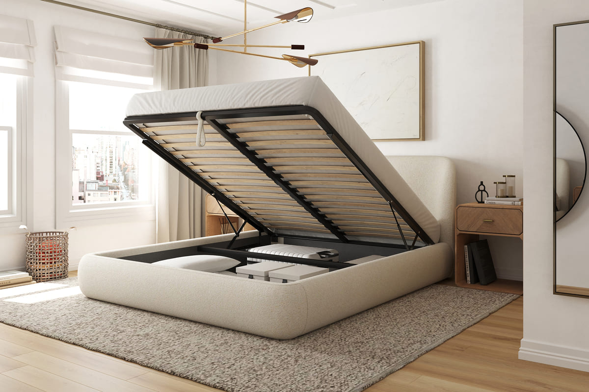 Curved headboard design - Lula Storage Bed elegant minimalist silhouette