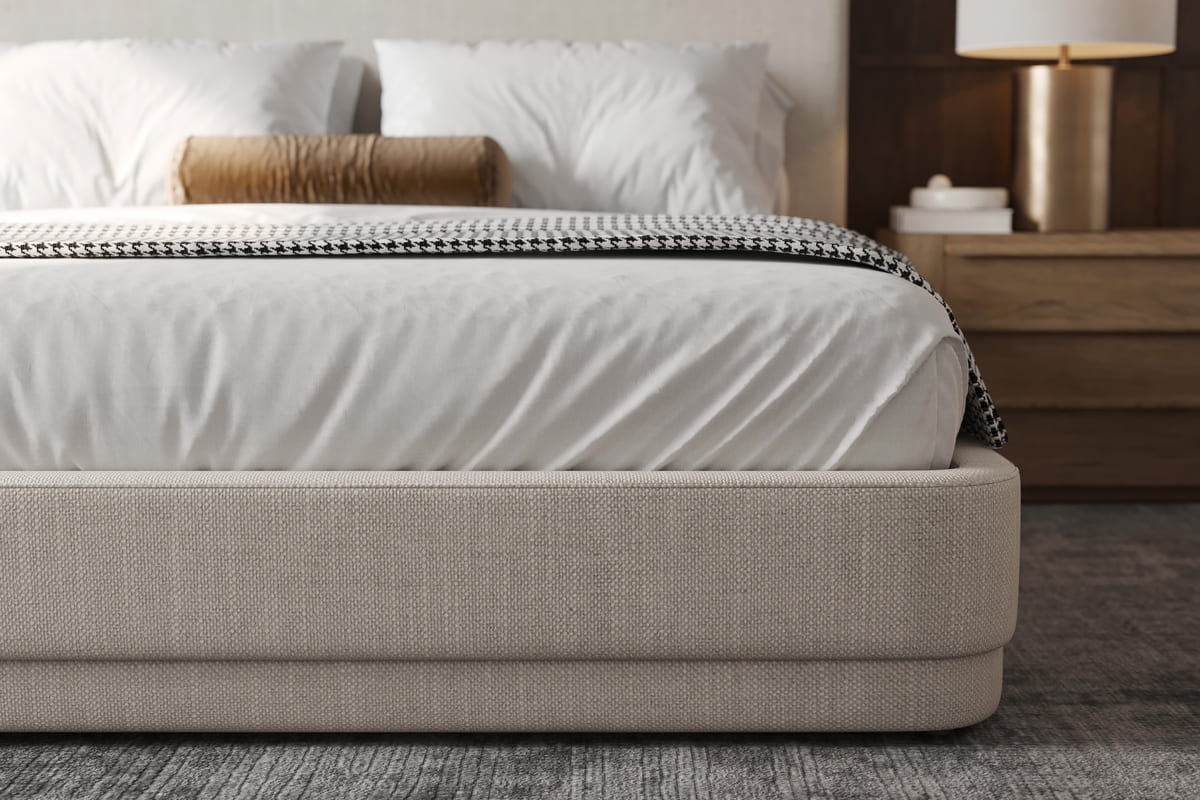 Serene Bed – Minimalist Linen Upholstered