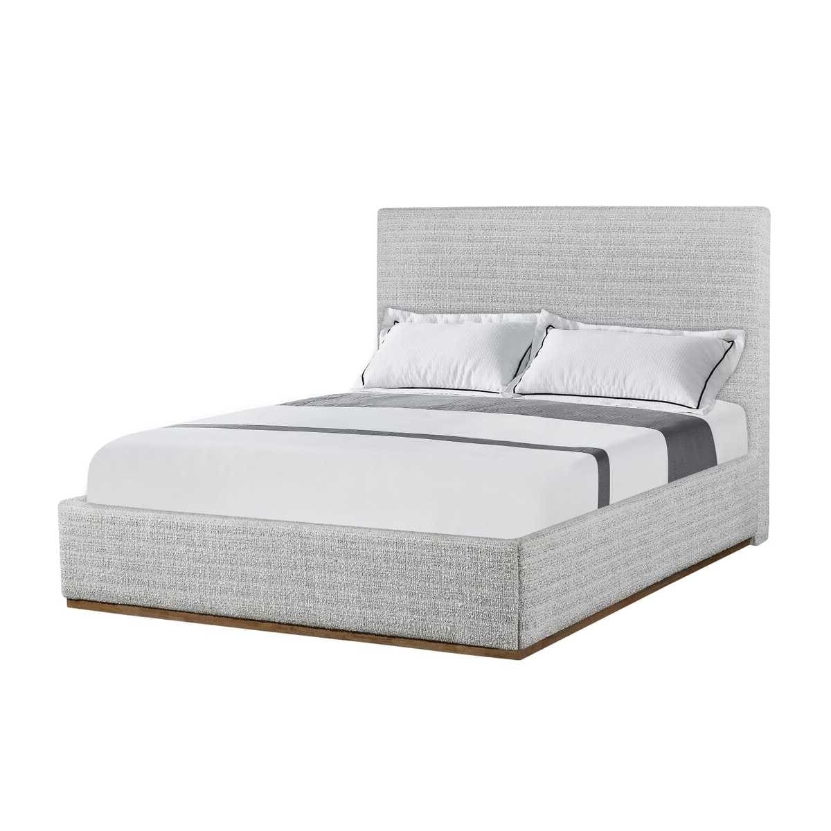 Monaco Bed King size with boucle fabric and natural wire brush finish in bedroom