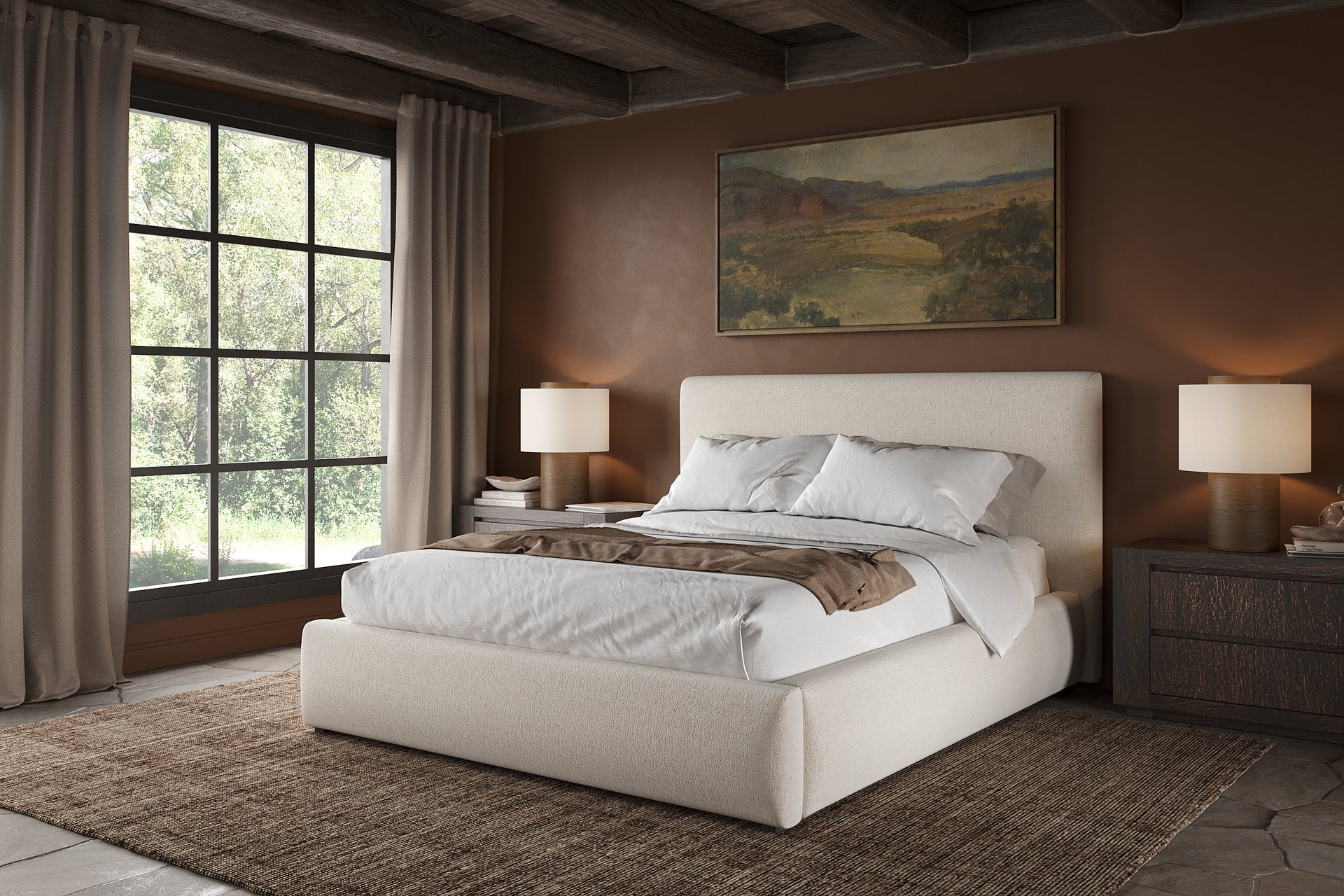 Quinky Bed – Linen Padded Headboard Bed