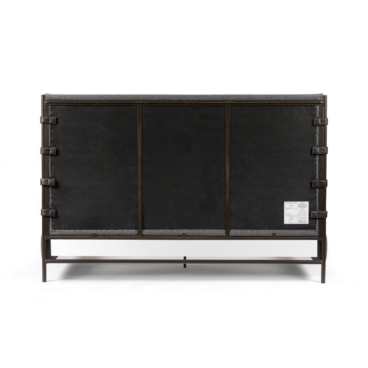 Black cabinet with metal frame on a white background