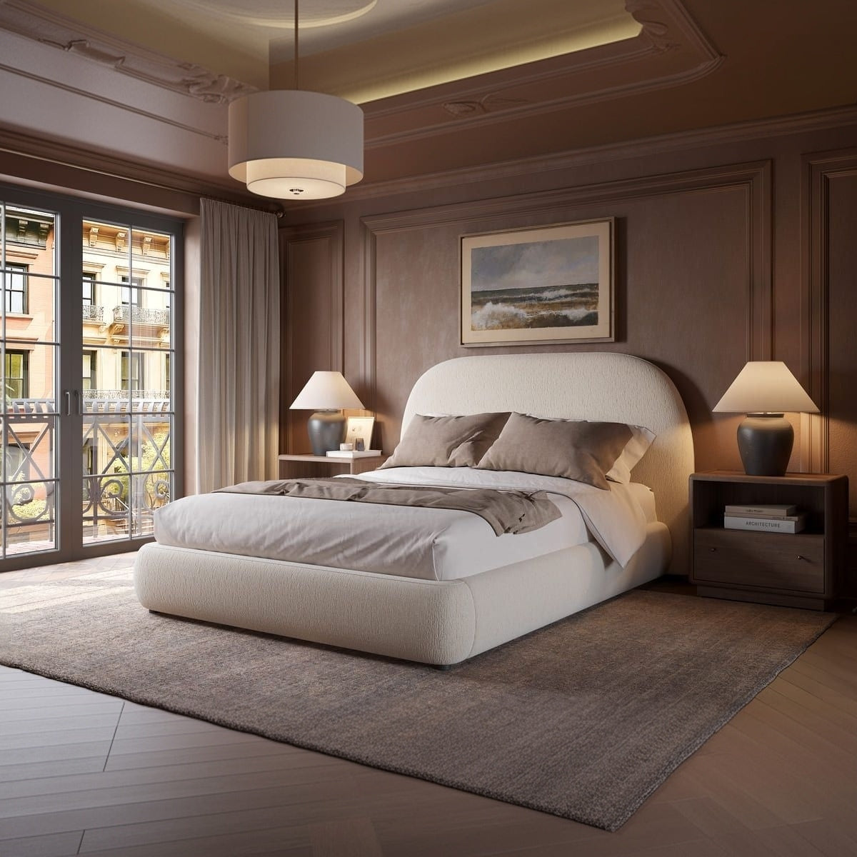 Asher Storage Bed with rounded headboard in performance fabric