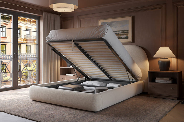 Asher Storage Bed cream king in modern bedroom