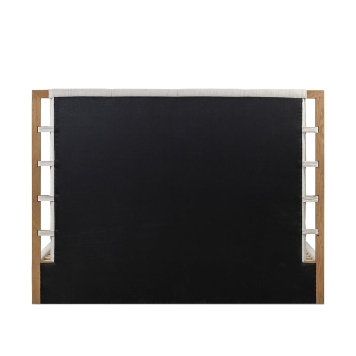 Black screen with wooden frame and metal accents on a white background