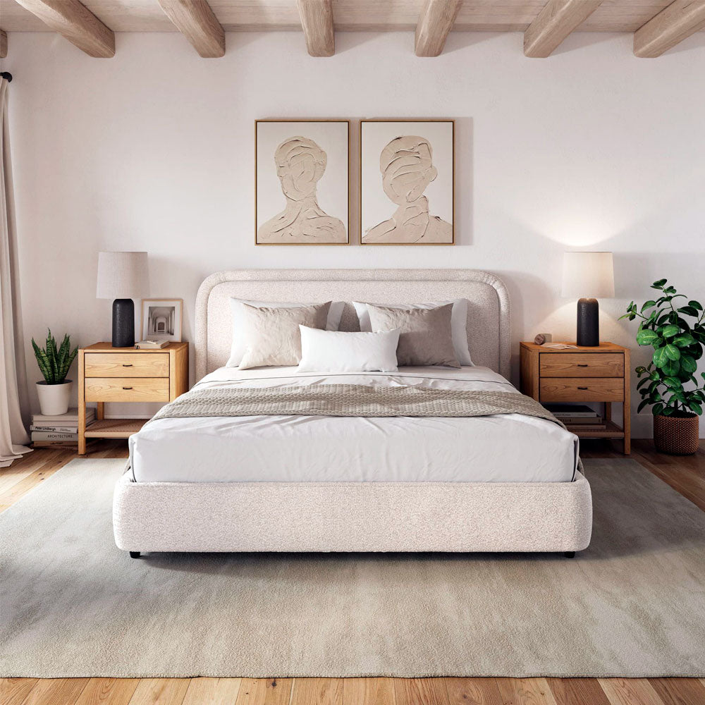 Ivery upholstered bed King size with boucle fabric