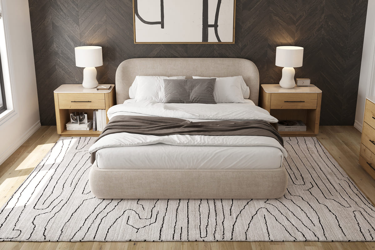 Close-up of Chelsea Bed rounded edge detail and premium fabric texture