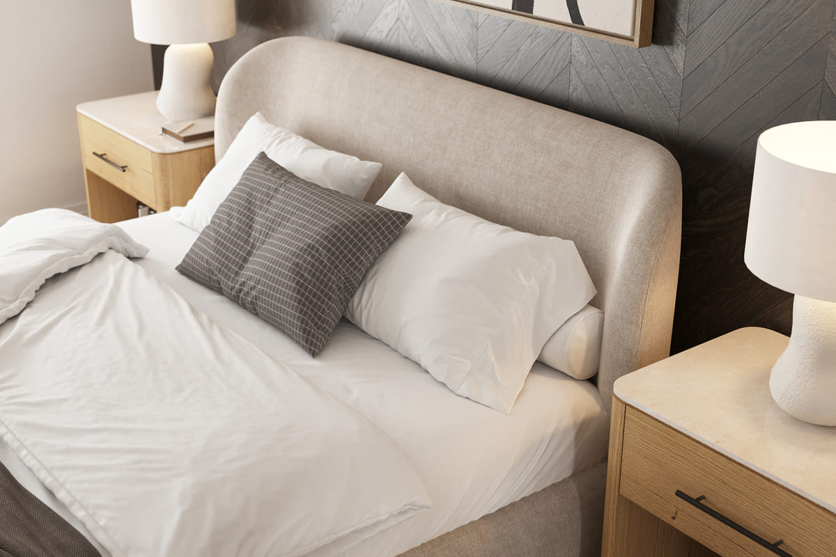 Chelsea Bed available in multiple colors – Light Beige, Off-White, Olive Green